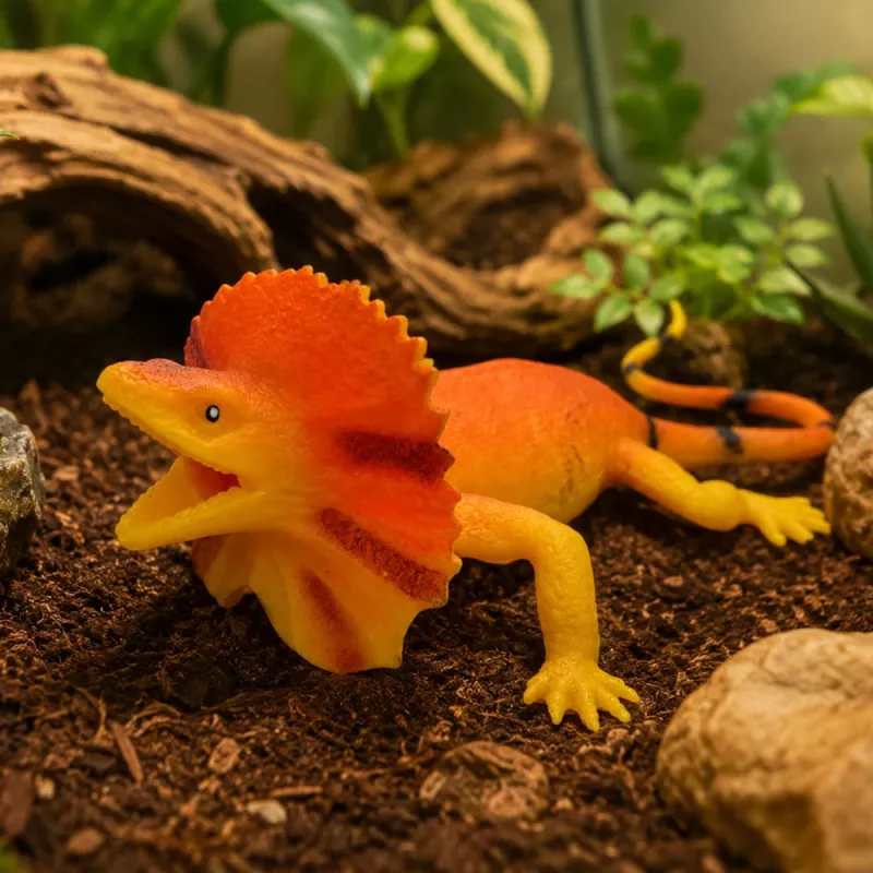 LEAN TOYS Apykaklėtoji driežo guminė figūrėlė, tampri, realistinė, 19 cm
