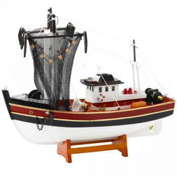 LEAN TOYS Kolekcinis dekoratyvinis laivas Žvejybinė valtis su tinklu 38x31 cm