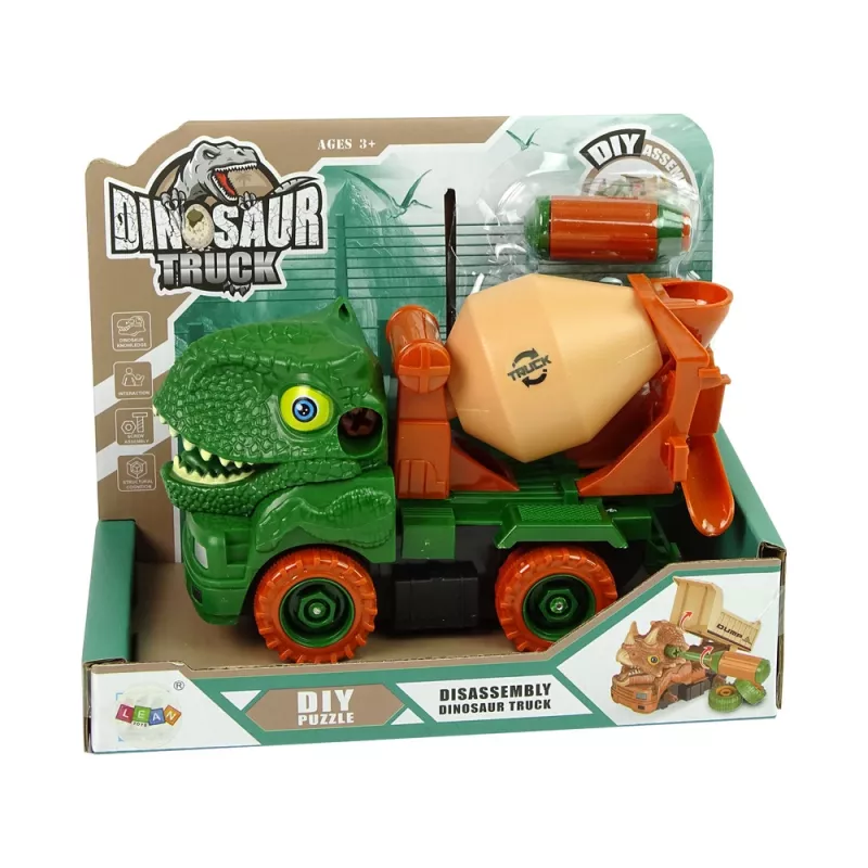 LEAN TOYS Betonvežis Dinozaurų Gelbėtojas Žali Priedai