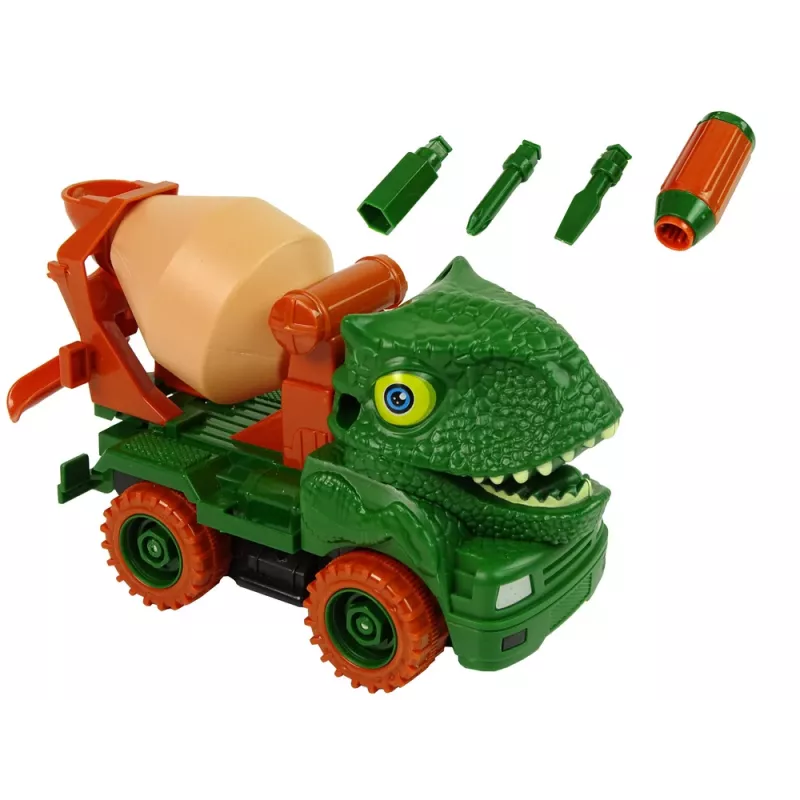 LEAN TOYS Betonvežis Dinozaurų Gelbėtojas Žali Priedai