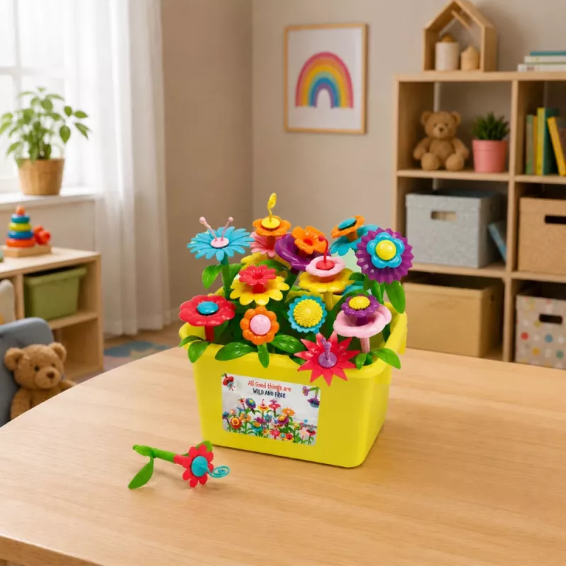 LEAN TOYS Construction Blocks Flowers Colorful Flower Garden In Box 73 pcs.