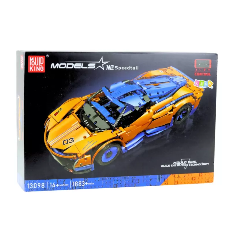 LEAN TOYS konstruktorius sportinis automobilis RC – mėlynas ir oranžinis (1883 dalys, 2.4GHz, 1:8 mastelis)