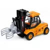LEAN TOYS statybinė transporto priemonė šakininis krautuvas su reguliuojama griebtuvu šviesomis garsais geltonas 1:43