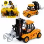 LEAN TOYS statybinė transporto priemonė šakininis krautuvas su reguliuojama griebtuvu šviesomis garsais geltonas 1:43
