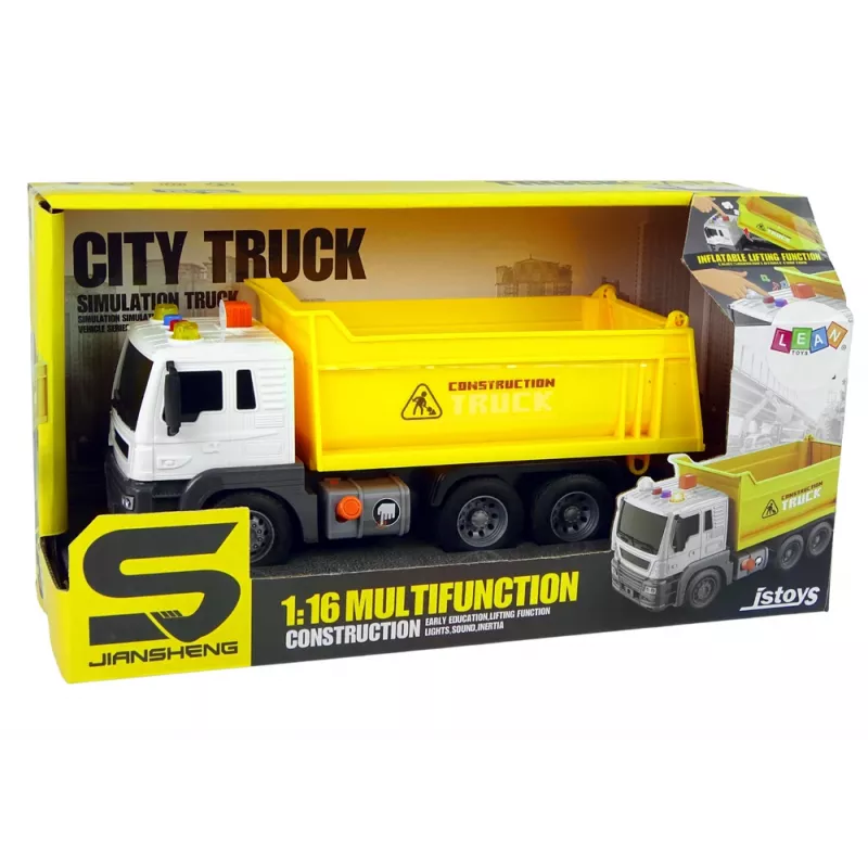 LEAN TOYS Statybinė transporto priemonė Savivartis 1:16 Geltonas su kėlimo priekaba