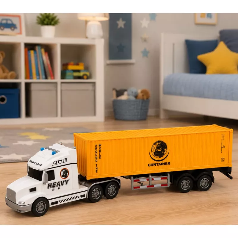 LEAN TOYS Konteinerinis sunkvežimis su atidaromomis durimis, šviesomis ir garsais, geltonas, 54 cm