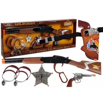 LEAN TOYS kaubojų rinkinys su svirtiniu šautuvu, Colt revolveriu ir šerifo ženkleliu