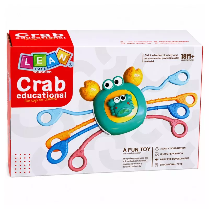 LEAN TOYS Crab Sensory Educational Toy For Toddlers Rattle Teether Blue
