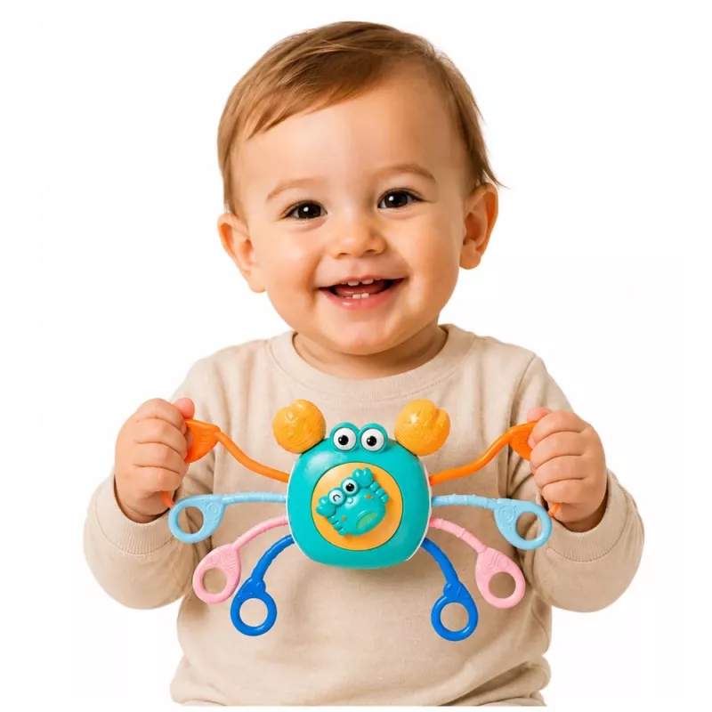 LEAN TOYS Crab Sensory Educational Toy For Toddlers Rattle Teether Blue