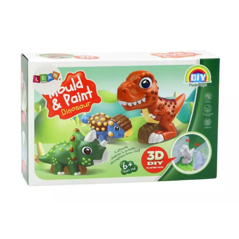 LEAN TOYS Kūrybinis meninis rinkinys Dinozaurai 3D gipso dažai - Liek ir dažyk 6 dinozaurų figūrėlės, 6 formos, 6 dažai, įrankiai, nuo 5 metų
