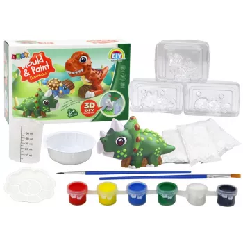 LEAN TOYS Kūrybinis meninis rinkinys Dinozaurai 3D gipso dažai - Liek ir dažyk 6 dinozaurų figūrėlės, 6 formos, 6 dažai, įrankiai, nuo 5 metų