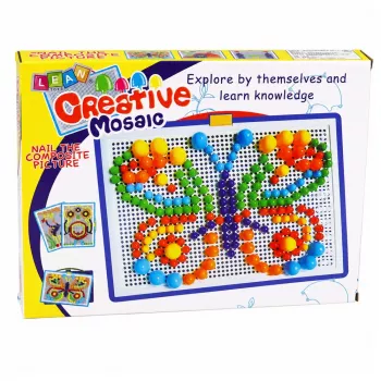 LEAN TOYS kūrybinis rinkinys Mygtukų mozaikos galvosūkis Grybų smeigtukai Lagaminas 300 vnt.