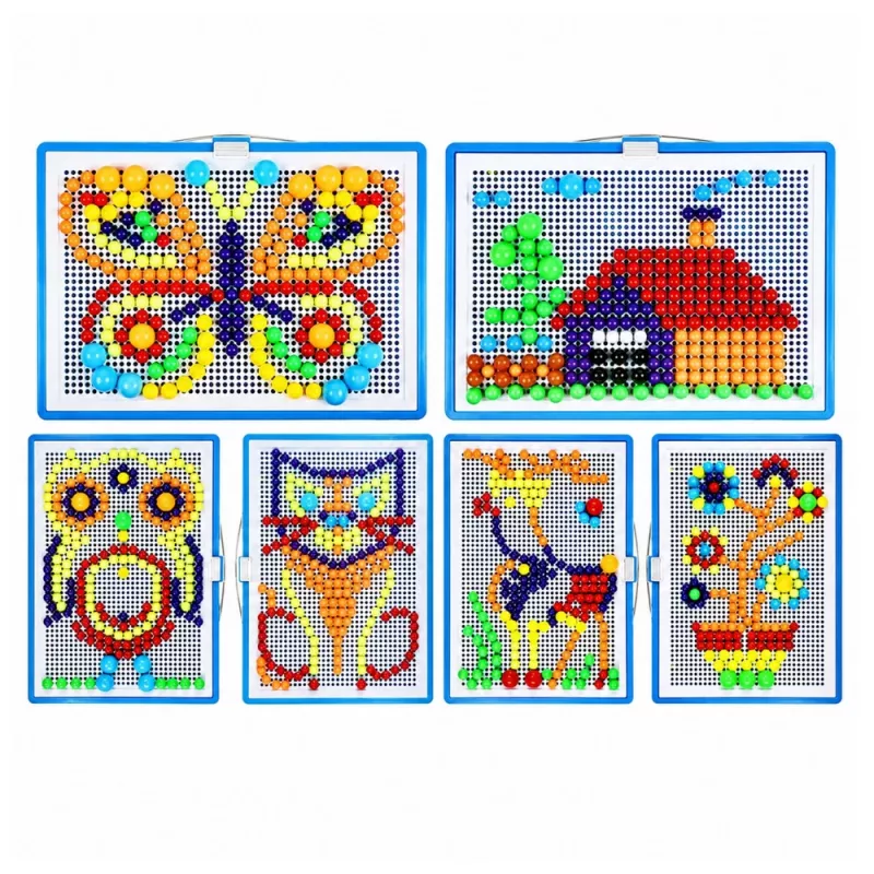 LEAN TOYS kūrybinis rinkinys Mygtukų mozaikos galvosūkis Grybų smeigtukai Lagaminas 300 vnt.