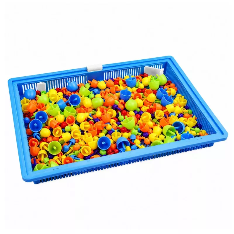 LEAN TOYS kūrybinis rinkinys Mygtukų mozaikos galvosūkis Grybų smeigtukai Lagaminas 300 vnt.