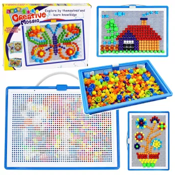 LEAN TOYS kūrybinis rinkinys Mygtukų mozaikos galvosūkis Grybų smeigtukai Lagaminas 300 vnt.