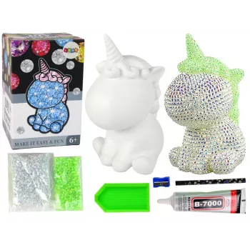LEAN TOYS Kūrybinis vienaragio rinkinys „Pasidaryk pats“ su deimantiniais kristalais, žalias