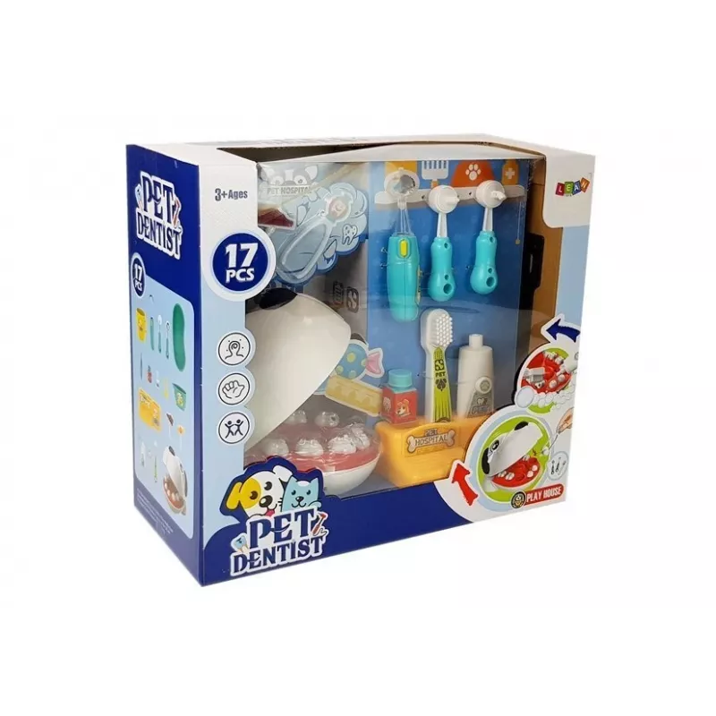 LEAN TOYS Šuns odontologo ir gydytojo rinkinys. Dantų šepetėlis. Išspausta dantų pasta.