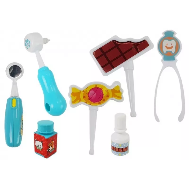 LEAN TOYS Šuns odontologo ir gydytojo rinkinys. Dantų šepetėlis. Išspausta dantų pasta.