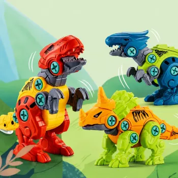 LEAN TOYS Dinozaurų konstravimo blokelių rinkinys su atsuktuvu 4-in-1