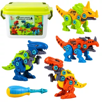 LEAN TOYS Dinozaurų konstravimo blokelių rinkinys su atsuktuvu 4-in-1