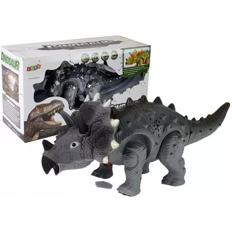 LEAN TOYS Dinozauras su baterija Triceratops Pilka