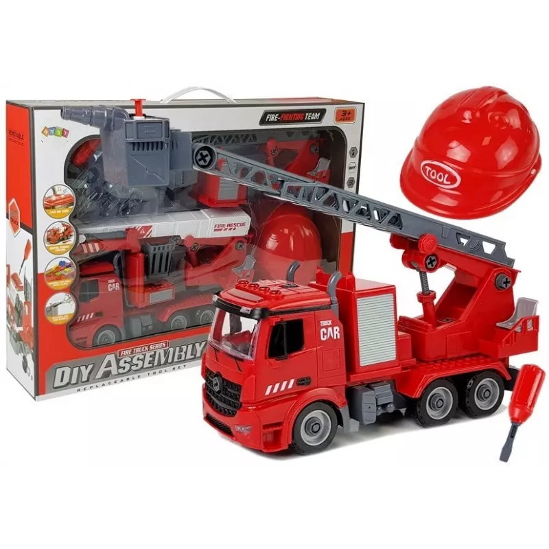 LEAN TOYS DIY Firetruck 2in1 Kit Removable Lifts Screwdriver Sound Light Effects Helmet