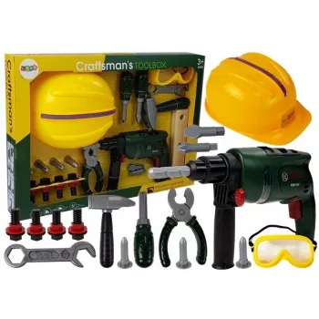 LEAN TOYS DIY rinkinys su akumuliatoriniu grąžtu, akiniais ir šalmu