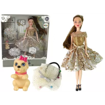 LEAN TOYS Lėlė Vaikams Emily Su Šunimi Ilgais Plaukais