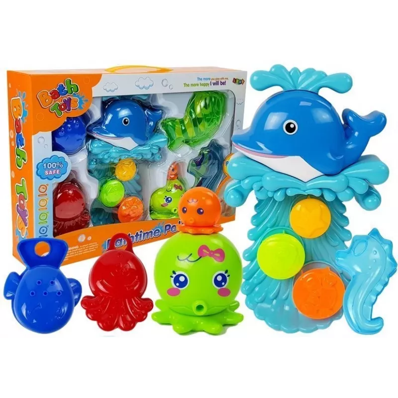 LEAN TOYS Dolphin Bathing Kit Sea Animals Plastic Waterfall