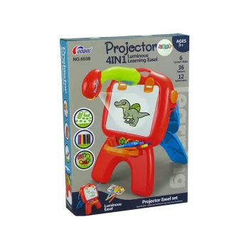 LEAN TOYS Dvipusė lenta su kreidelėmis, stovu ir projektoriumi paveikslėliams raudona