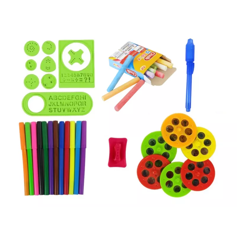 LEAN TOYS Dvipusė lenta su kreidelėmis, stovu ir projektoriumi paveikslėliams raudona