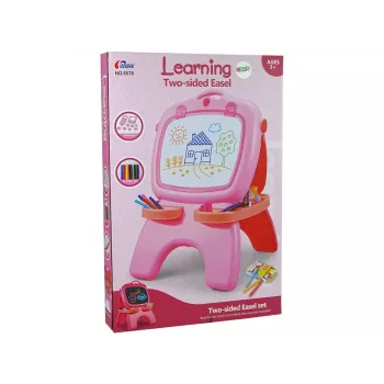 LEAN TOYS Dvipusė magnetinė kreidėlė rožinė su šablonais