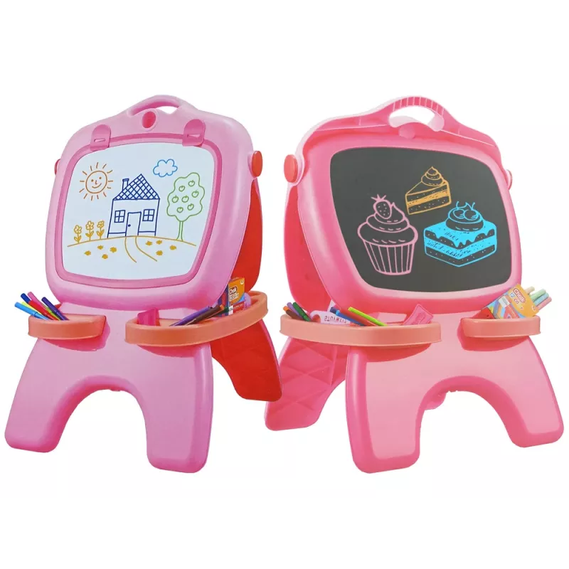 LEAN TOYS Dvipusė magnetinė kreidėlė rožinė su šablonais