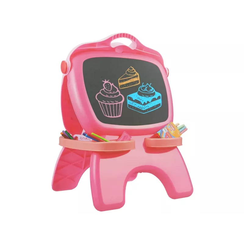 LEAN TOYS Dvipusė magnetinė kreidėlė rožinė su šablonais