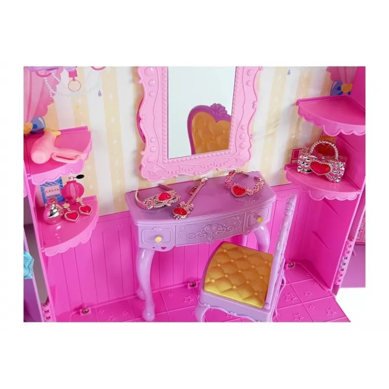 LEAN TOYS Persirengimo kambarys su šviesa ir veidrodžiu 26 cm lėlėms - Drabužių rinkinys ir aksesuarai