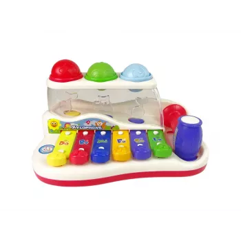 LEAN TOYS Lavinamasis cimbolai su plaktuku ir spalvotais kamuoliukais mažyliams
