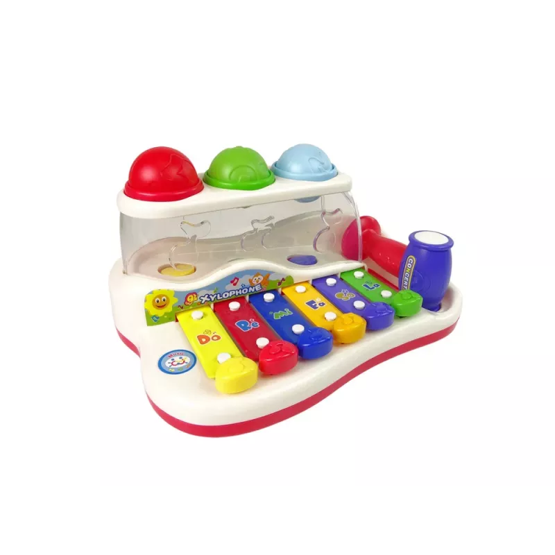LEAN TOYS Lavinamasis cimbolai su plaktuku ir spalvotais kamuoliukais mažyliams