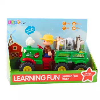 LEAN TOYS Mokomasis interaktyvus traktorius mažiems vaikams su gyvūnėliais, šviesomis ir garsais