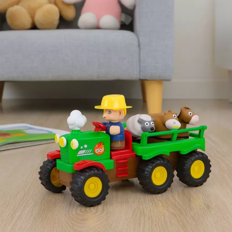 LEAN TOYS Mokomasis interaktyvus traktorius mažiems vaikams su gyvūnėliais, šviesomis ir garsais