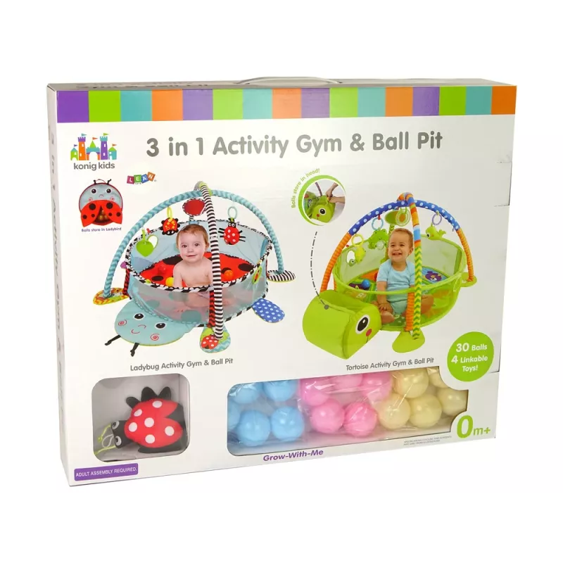 LEAN TOYS edukacinis kilimėlis su vėžlio aptvaru ir kamuoliukais kūdikiams