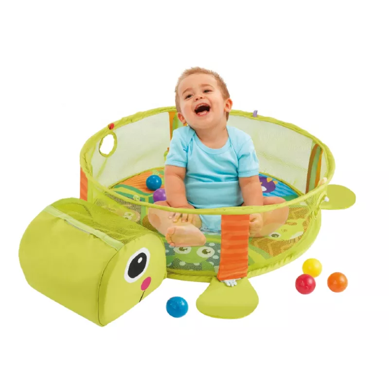 LEAN TOYS edukacinis kilimėlis su vėžlio aptvaru ir kamuoliukais kūdikiams
