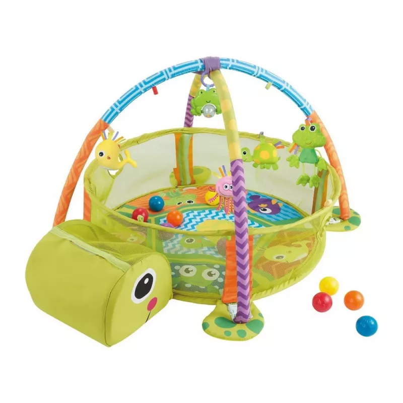 LEAN TOYS edukacinis kilimėlis su vėžlio aptvaru ir kamuoliukais kūdikiams