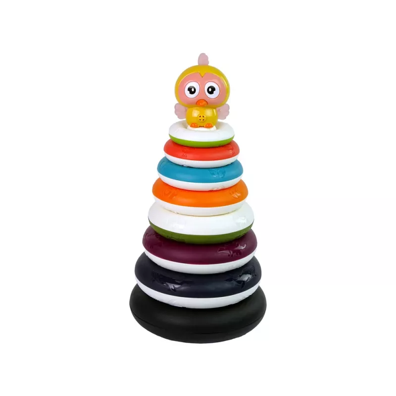 LEAN TOYS Mokomoji piramidė su lankeliais ir ančiuko ratuku