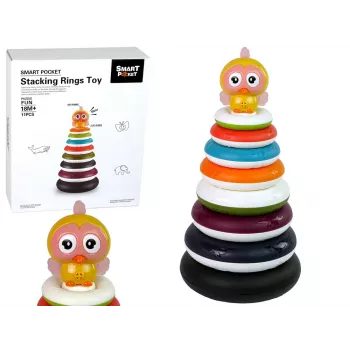 LEAN TOYS Mokomoji piramidė su lankeliais ir ančiuko ratuku