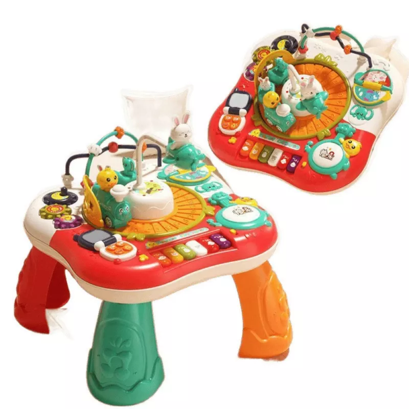 LEAN TOYS edukacinis stalas interaktyvus muzikinis skydelis pianinas 2 viename raudonas