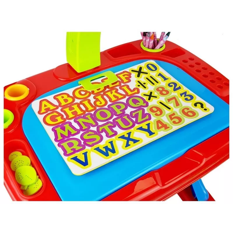 LEAN TOYS Edukacinis stalas su projektoriumi, kėde, kreidelėmis, magnetais, raidėmis ir skaičiais