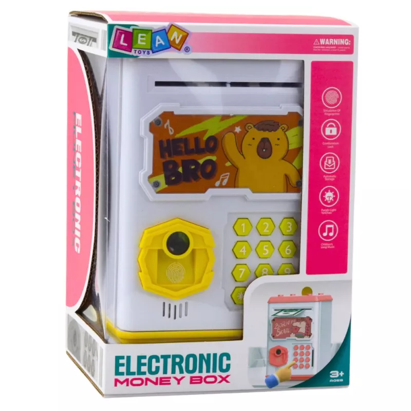 LEAN TOYS elektroninis seifas ATM taupyklė su PIN kodu vaikams Kapibara geltona
