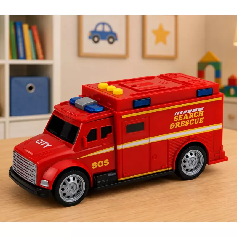 LEAN TOYS greitosios pagalbos automobilis su šviesomis ir garsais, raudonas, 1:32