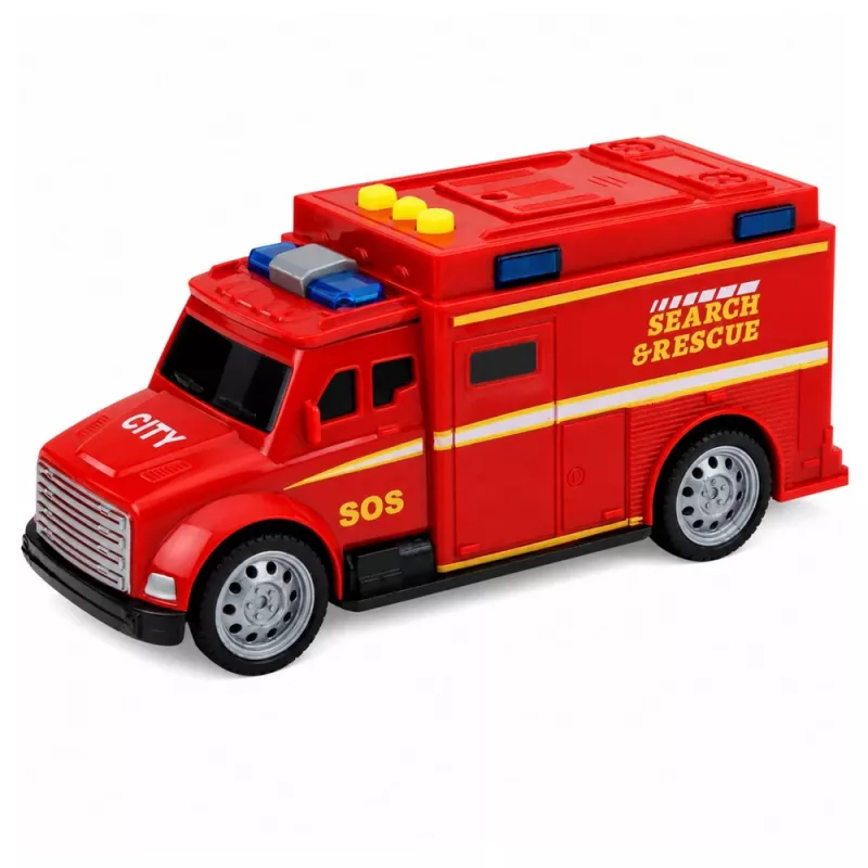 LEAN TOYS greitosios pagalbos automobilis su šviesomis ir garsais, raudonas, 1:32