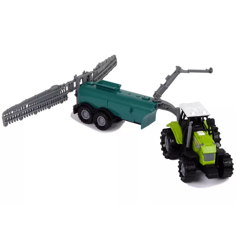 LEAN TOYS Ūkio traktorius su purkštuvu ir ūkio garsais, žalias